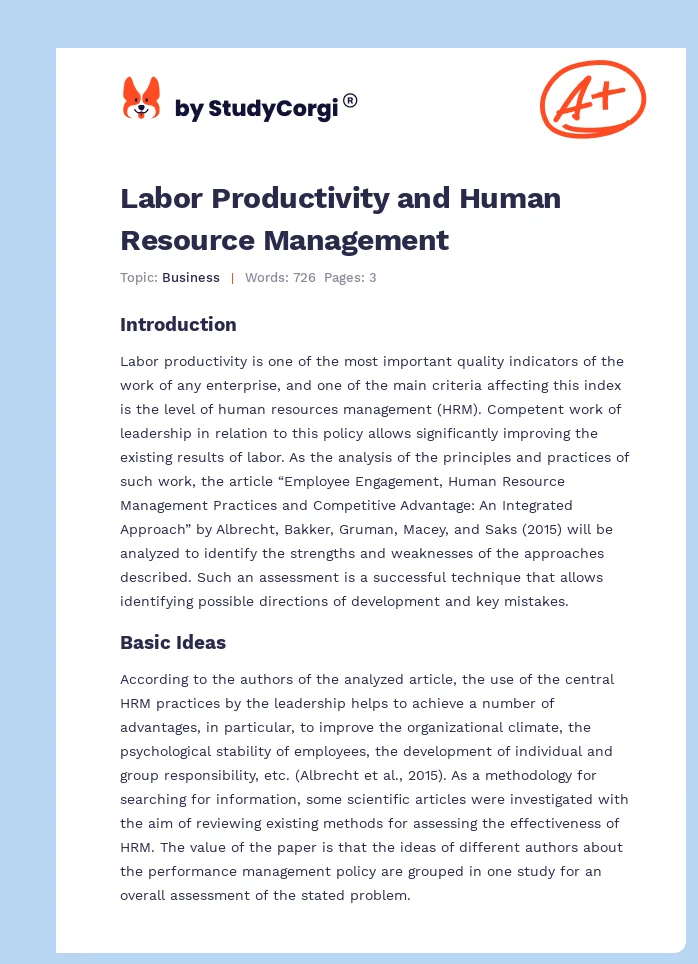 Labor Productivity and Human Resource Management. Page 1