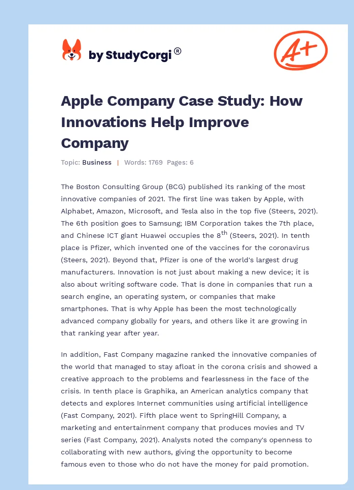 Apple Company Case Study: How Innovations Help Improve Company. Page 1