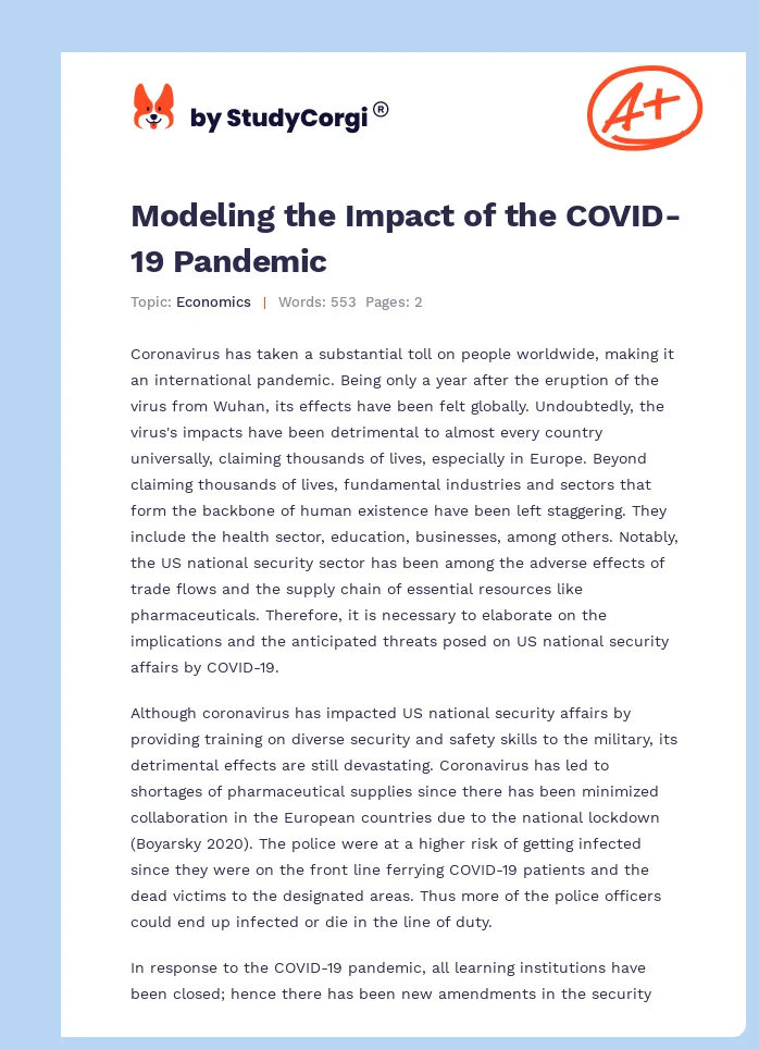 Modeling the Impact of the COVID-19 Pandemic. Page 1