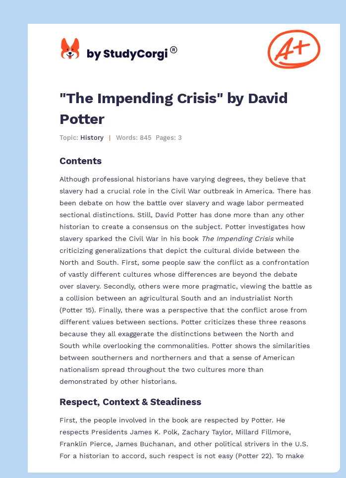"The Impending Crisis" by David Potter. Page 1