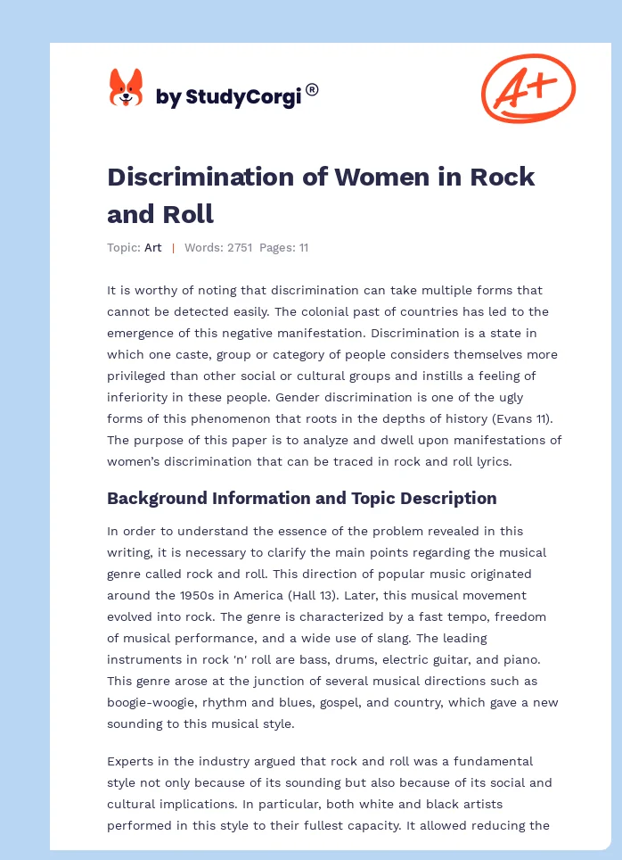 Discrimination of Women in Rock and Roll. Page 1