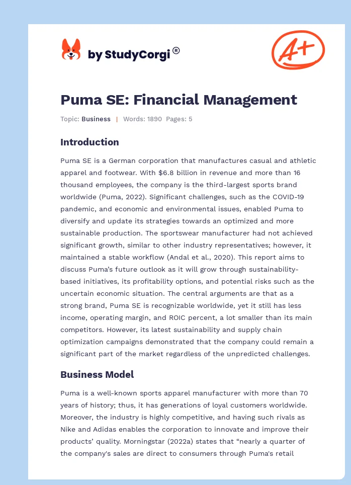 Puma SE: Financial Management. Page 1