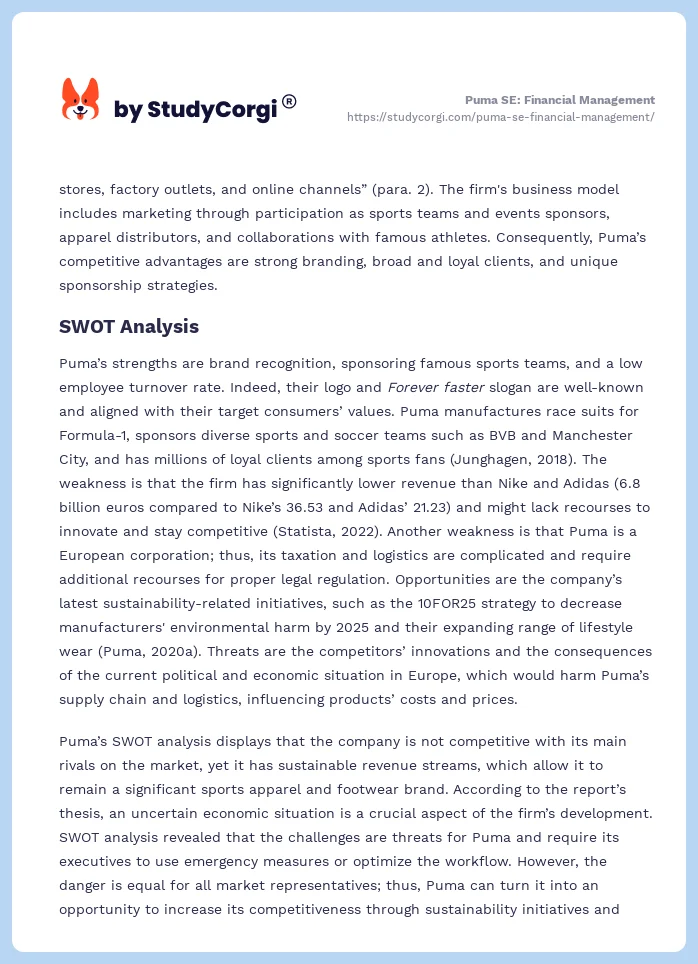 Puma SE: Financial Management. Page 2