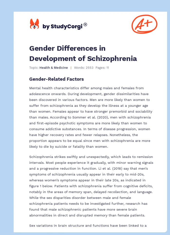 Gender Differences in Development of Schizophrenia. Page 1