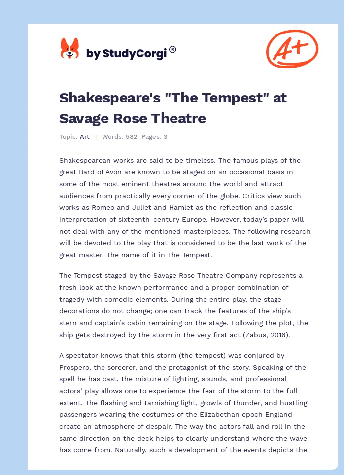Shakespeare's "The Tempest" at Savage Rose Theatre. Page 1