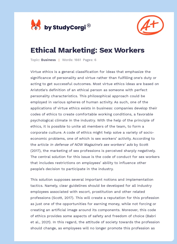 Ethical Marketing: Sex Workers. Page 1