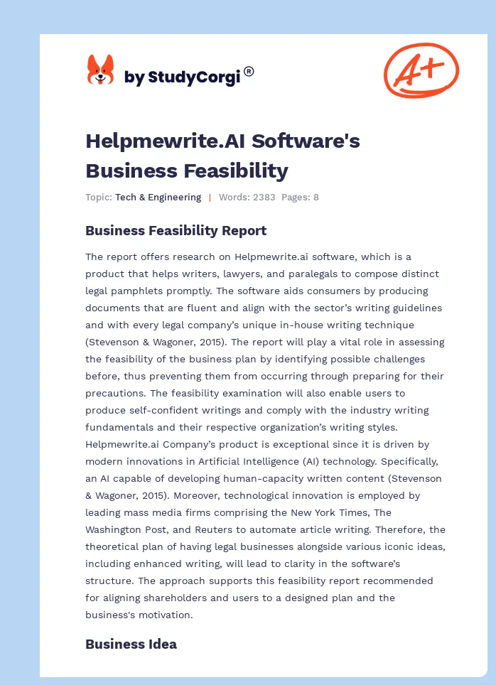 Helpmewrite.AI Software's Business Feasibility. Page 1