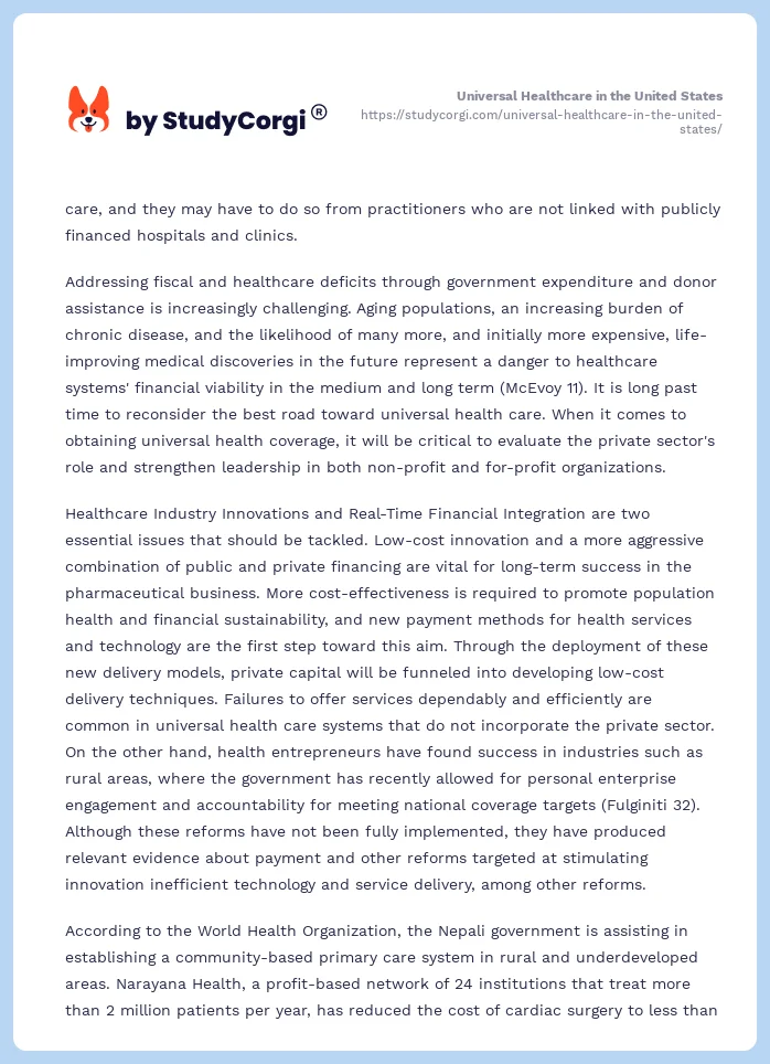 Universal Healthcare in the United States. Page 2