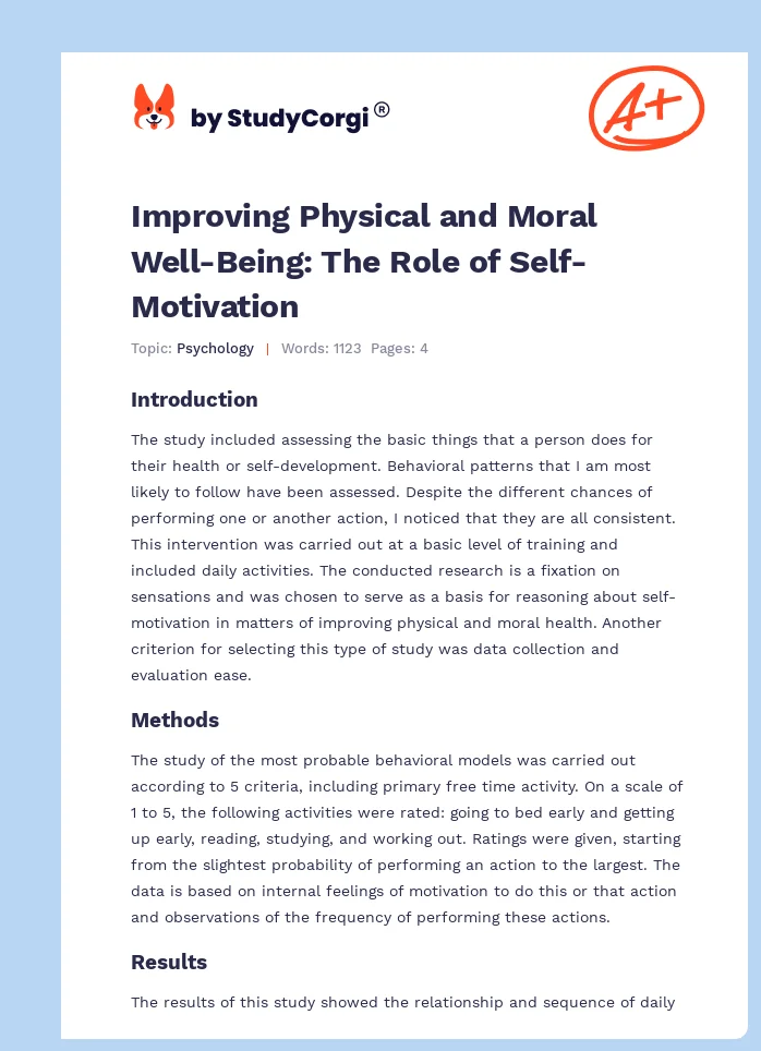 Improving Physical and Moral Well-Being: The Role of Self-Motivation. Page 1