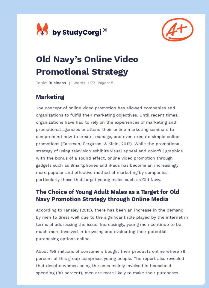 Old Navy’s Online Video Promotional Strategy. Page 1