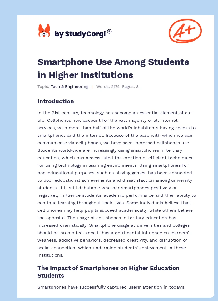 Smartphone Use Among Students in Higher Institutions. Page 1