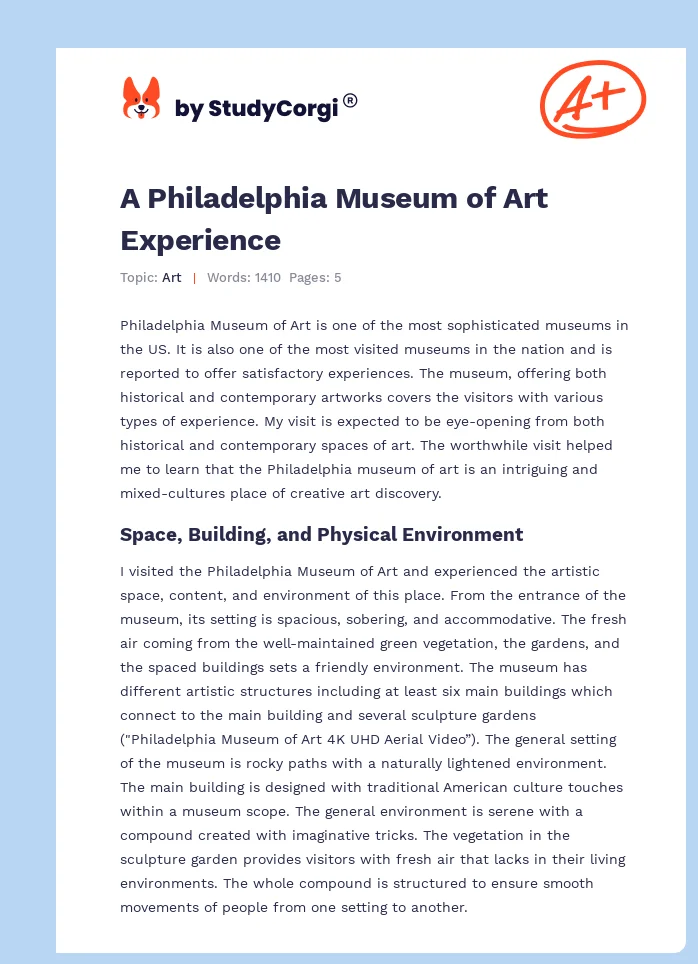 A Philadelphia Museum of Art Experience. Page 1