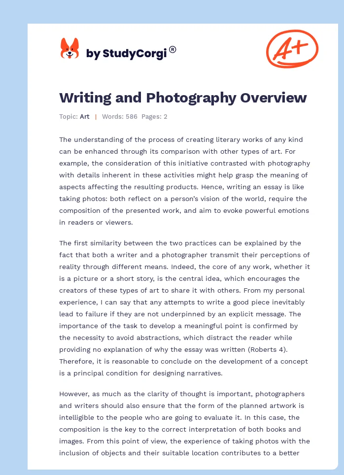 Writing and Photography Overview. Page 1
