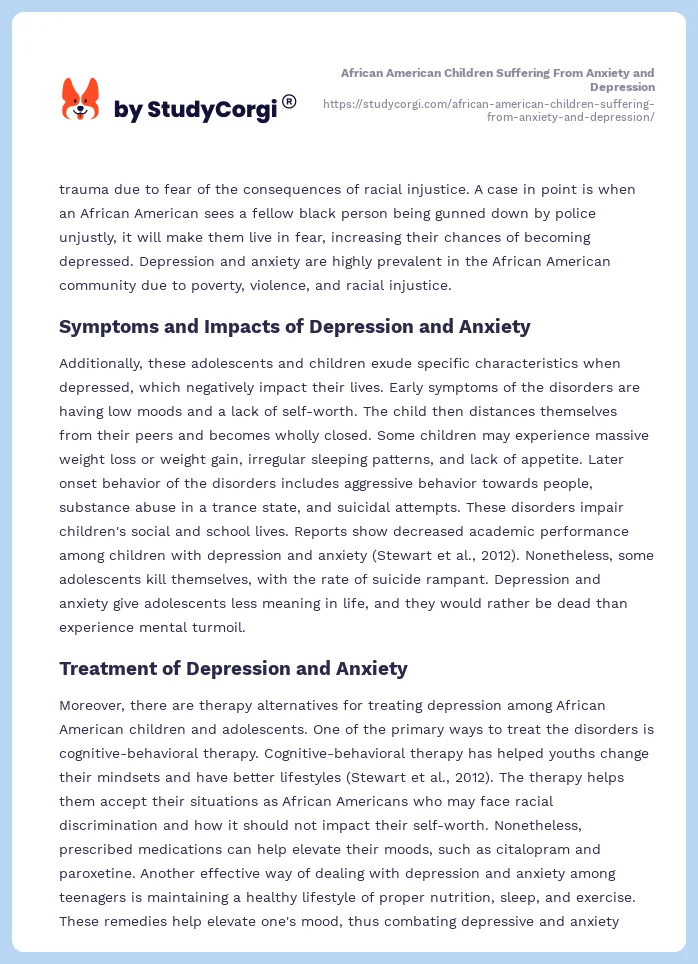 African American Children Suffering From Anxiety and Depression. Page 2