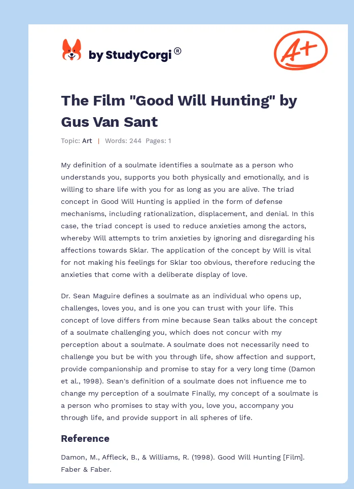The Film "Good Will Hunting" by Gus Van Sant. Page 1