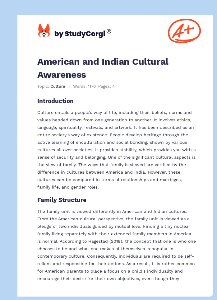 American and Indian Cultural Awareness. Page 1