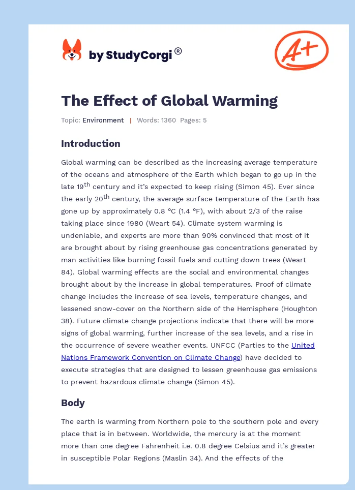 The Effect of Global Warming. Page 1
