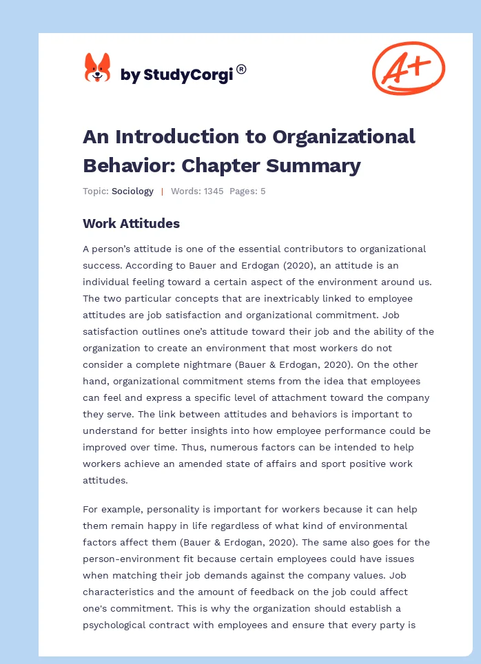 An Introduction to Organizational Behavior: Chapter Summary. Page 1