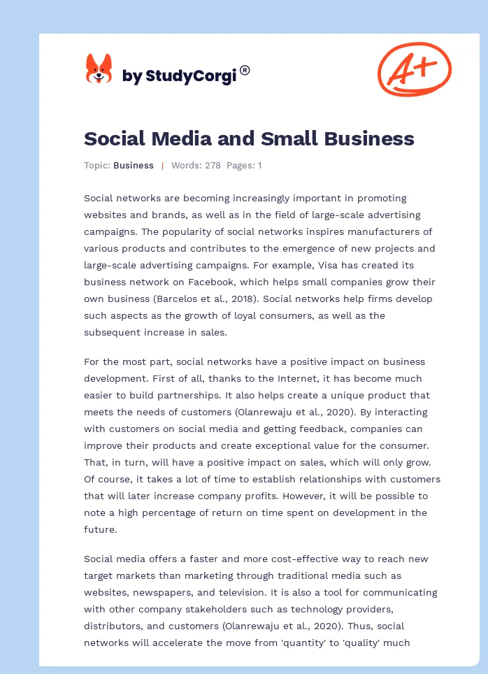 Social Media and Small Business. Page 1