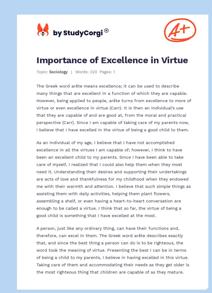 Importance of Excellence in Virtue. Page 1