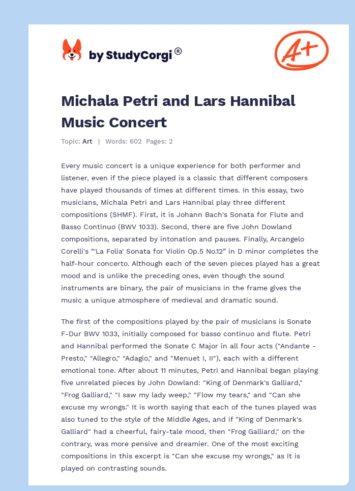 Michala Petri and Lars Hannibal Music Concert. Page 1