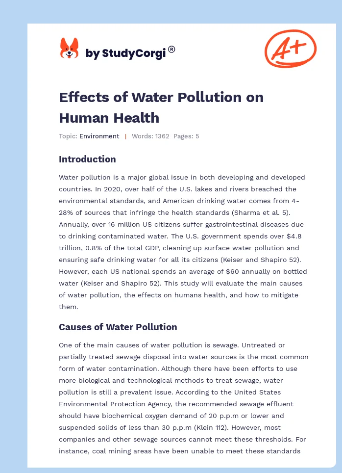 Effects of Water Pollution on Human Health. Page 1