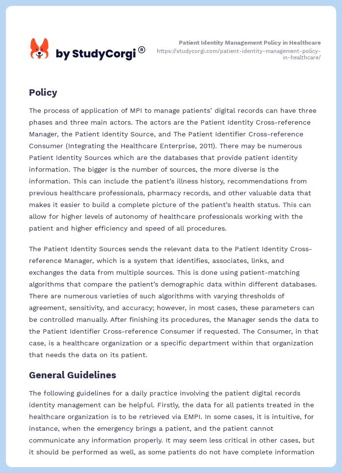 Patient Identity Management Policy in Healthcare. Page 2