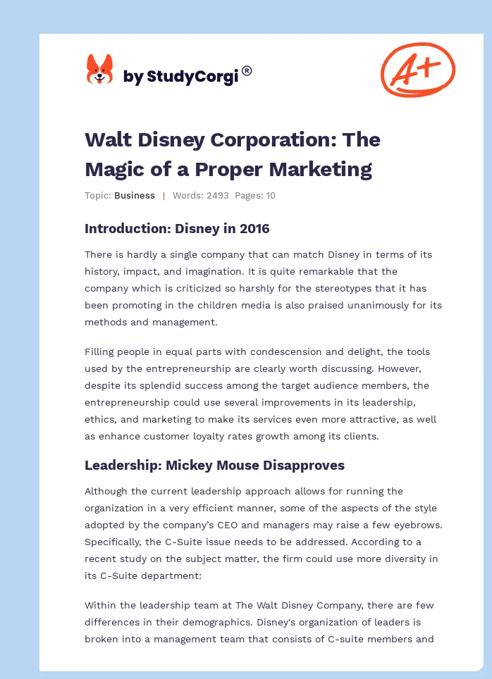 Walt Disney Corporation: The Magic of a Proper Marketing. Page 1