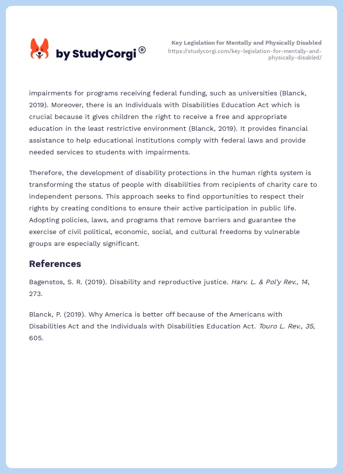 Key Legislation for Mentally and Physically Disabled. Page 2