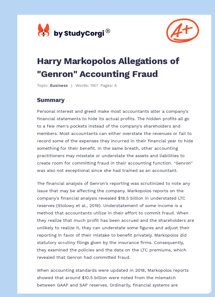 Harry Markopolos Allegations of "Genron" Accounting Fraud. Page 1