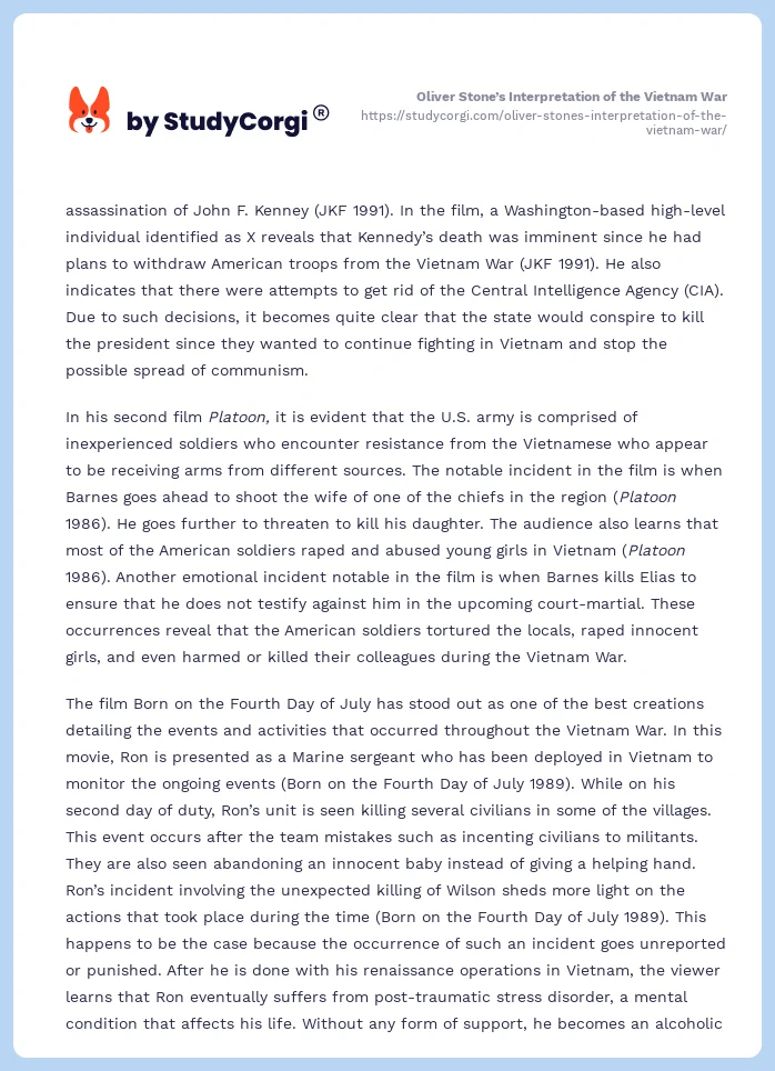 Oliver Stone’s Interpretation of the Vietnam War. Page 2