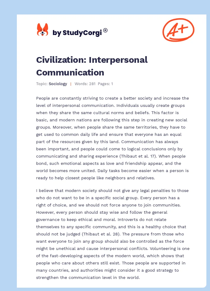 Civilization: Interpersonal Communication. Page 1