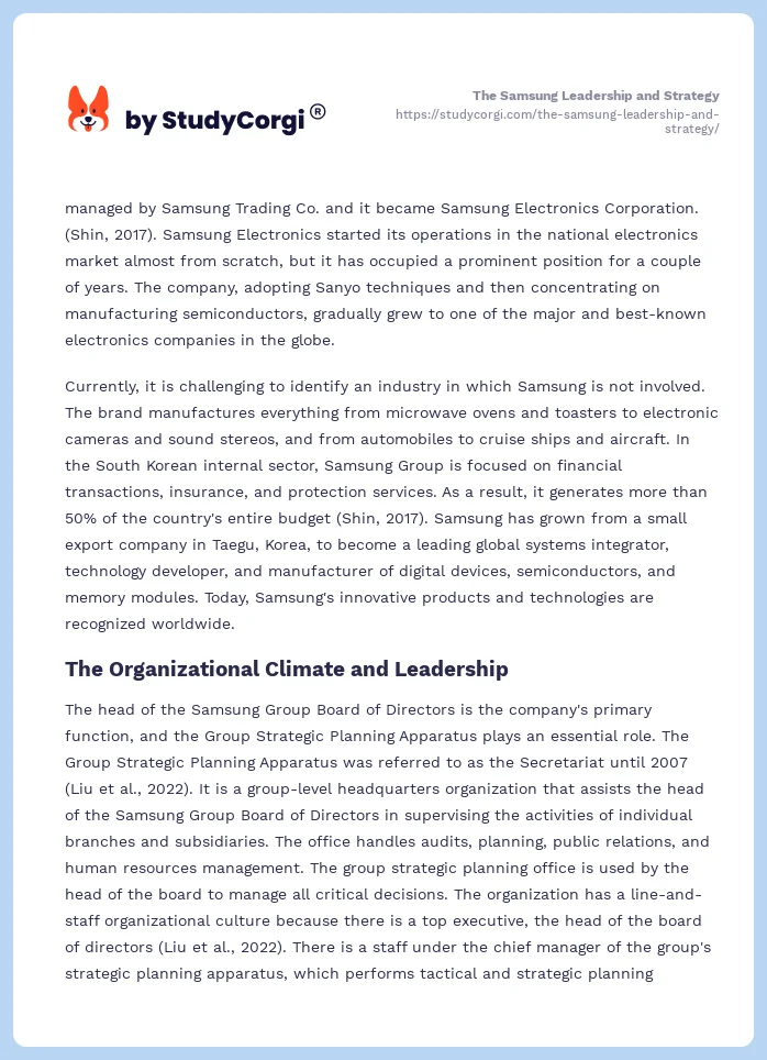 The Samsung Leadership and Strategy. Page 2