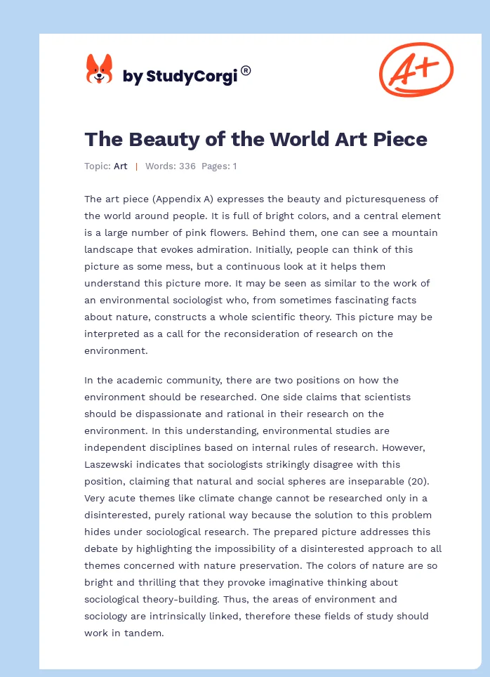 The Beauty of the World Art Piece. Page 1