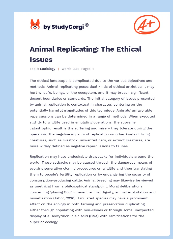 Animal Replicating: The Ethical Issues. Page 1
