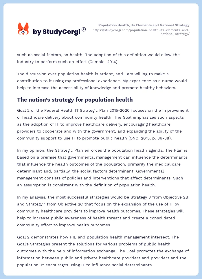 Population Health, Its Elements and National Strategy. Page 2