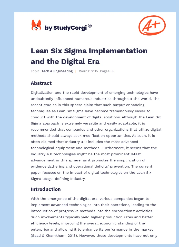 Lean Six Sigma Implementation and the Digital Era. Page 1