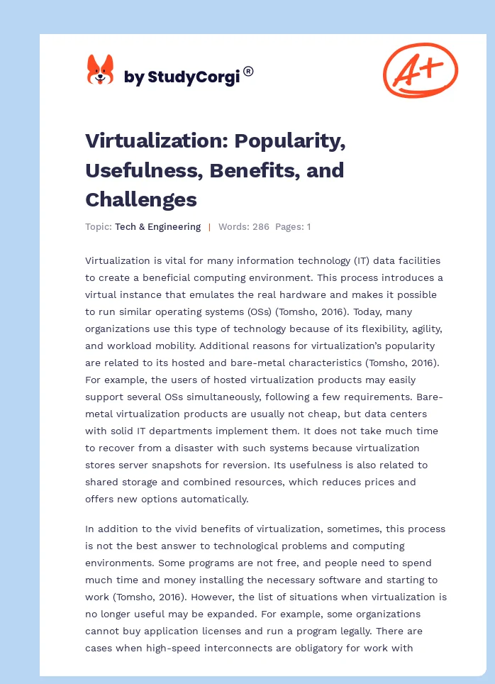Virtualization: Popularity, Usefulness, Benefits, and Challenges. Page 1