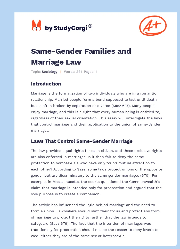 Same-Gender Families and Marriage Law. Page 1