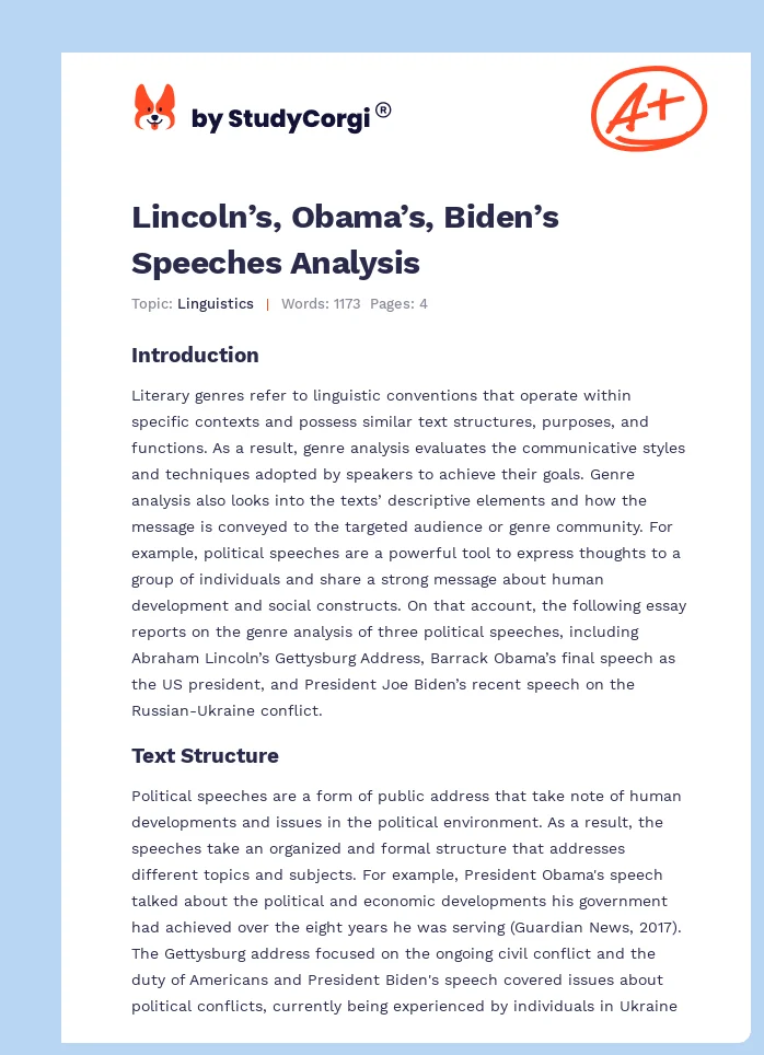 Lincoln’s, Obama’s, Biden’s Speeches Analysis. Page 1