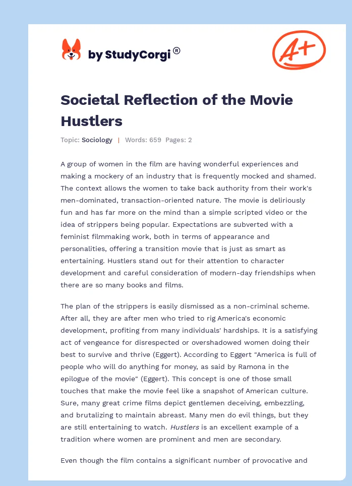 Societal Reflection of the Movie Hustlers. Page 1