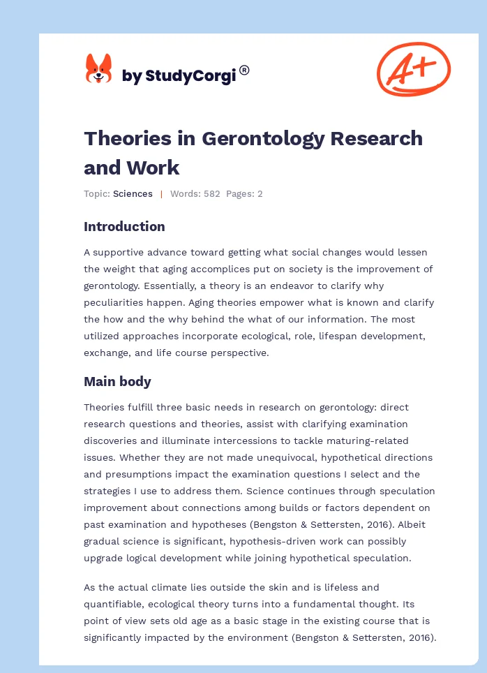 Theories in Gerontology Research and Work. Page 1