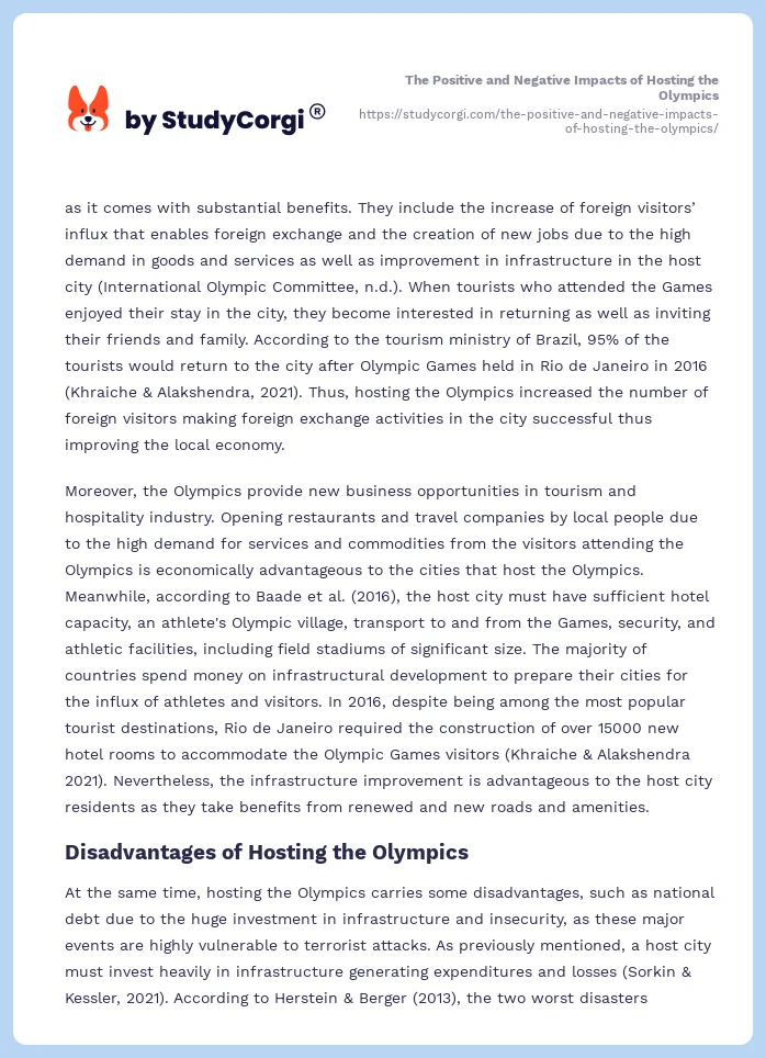 The Positive and Negative Impacts of Hosting the Olympics. Page 2