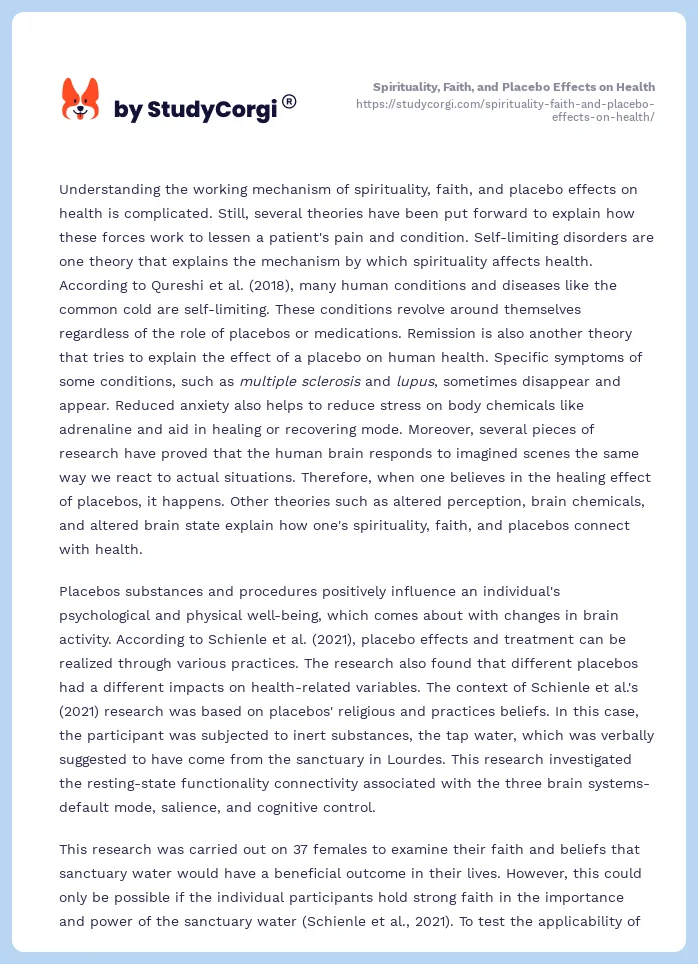 Spirituality, Faith, and Placebo Effects on Health. Page 2