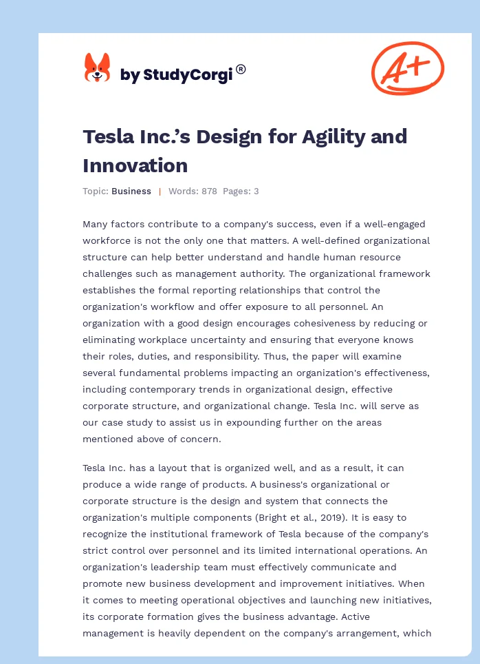 Tesla Inc.’s Design for Agility and Innovation. Page 1