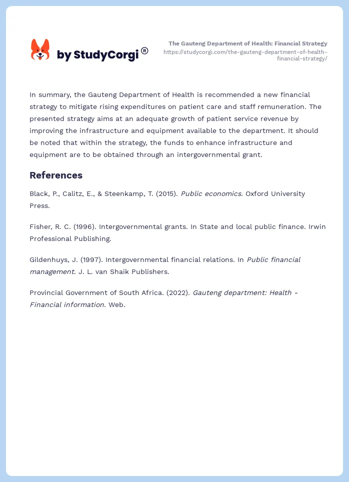 The Gauteng Department of Health: Financial Strategy. Page 2