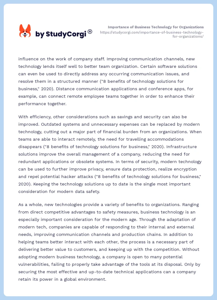 Importance of Business Technology for Organizations. Page 2