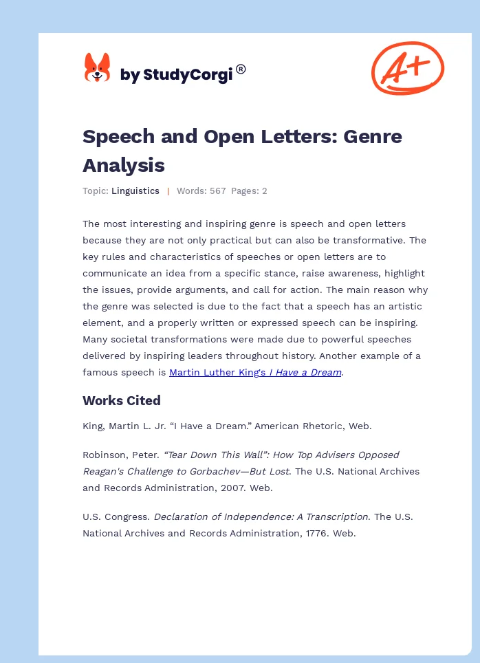 Speech and Open Letters: Genre Analysis. Page 1