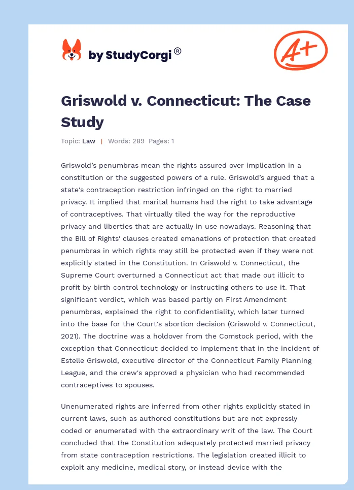 Griswold v. Connecticut: The Case Study. Page 1