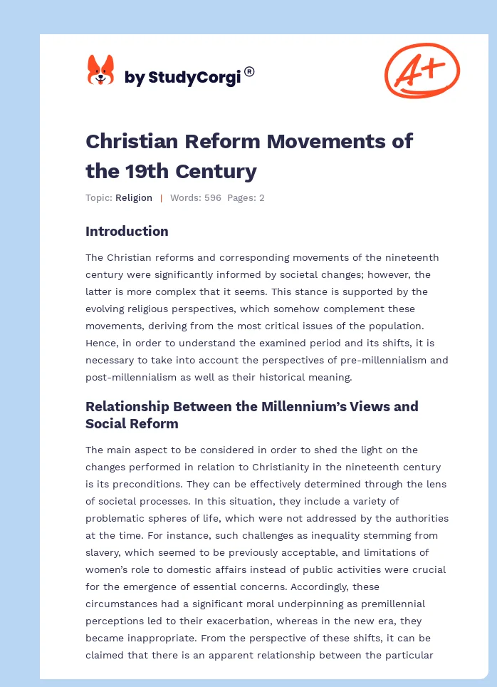 Christian Reform Movements of the 19th Century. Page 1